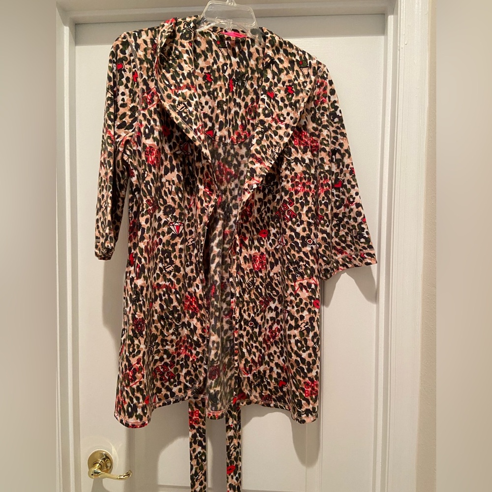 Betsey Johnson Leopard Print Robe with Red Accents